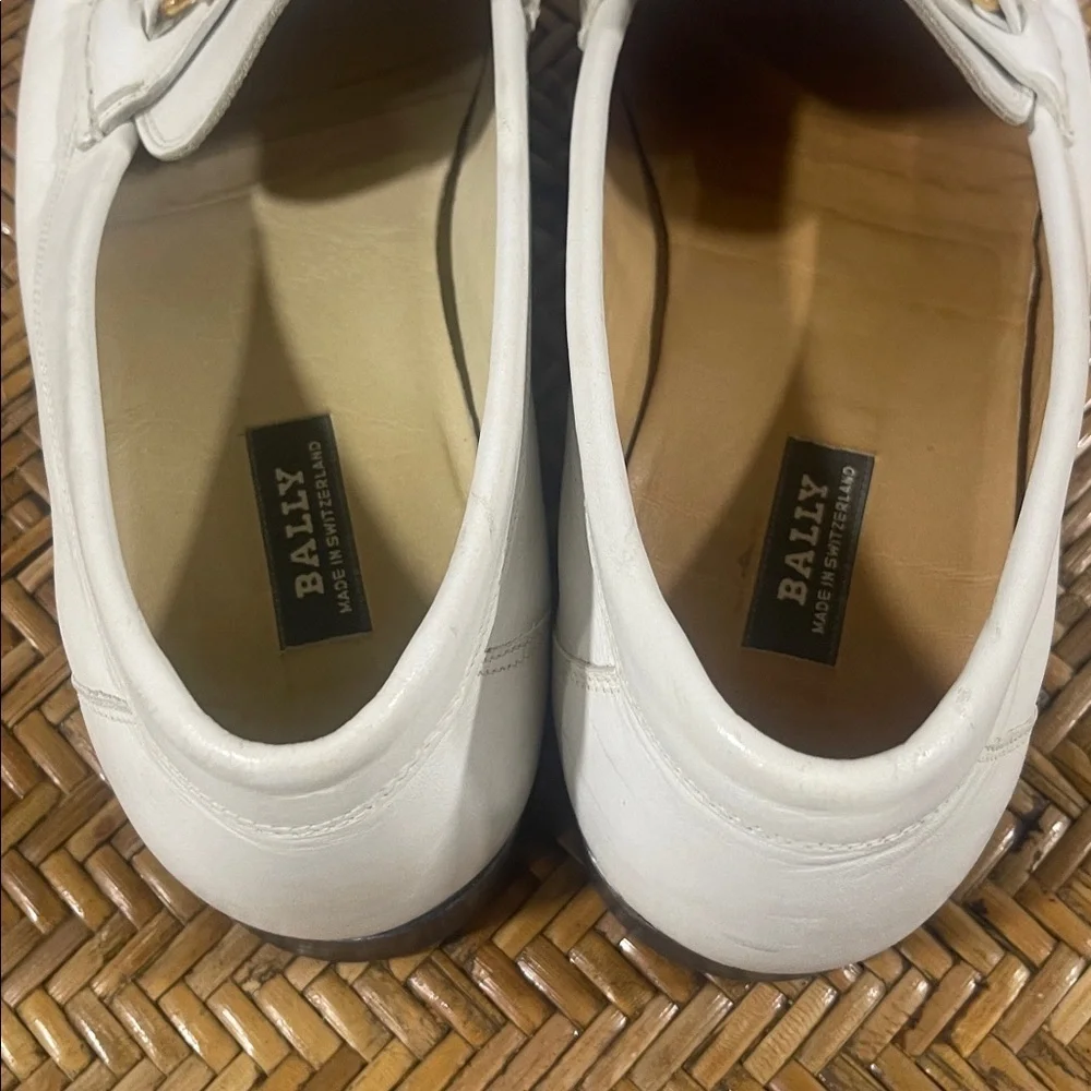 BALLY white leather mens horsebit loafers 10.5 EE